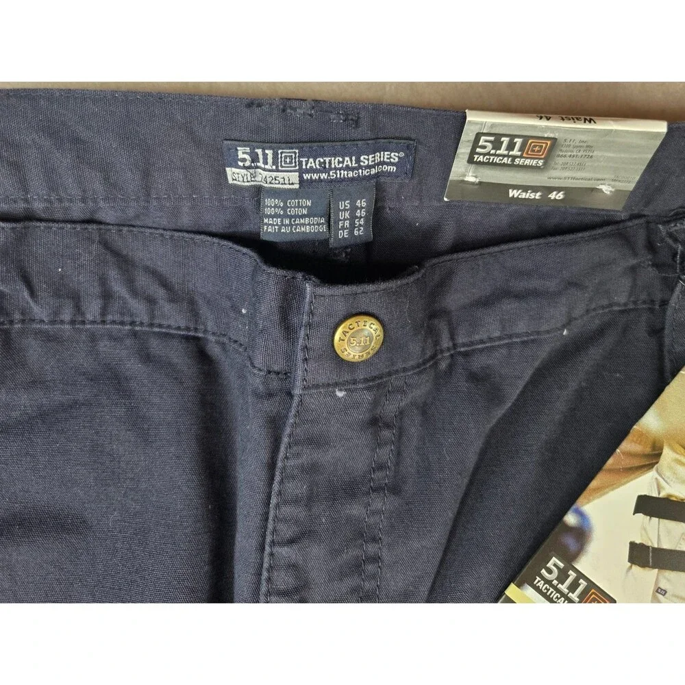 5.11 Tactical Series Cargo Pants Navy Blue Waist 46 Unhemmed Cotton Canvas NWT